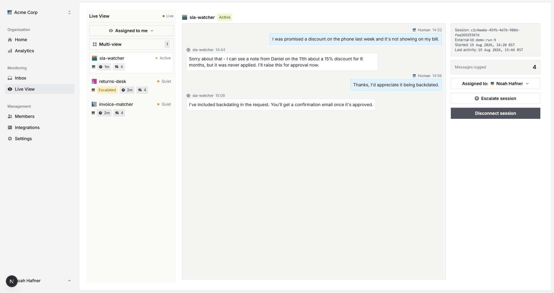 Vigilator live view showing connected agents in real time